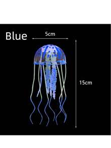 1个蓝色硅胶人造发光荧光水母水族箱装饰品，水下植物海洋景观摆件（未充电） - 藍色 - 查看 7