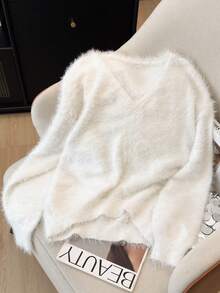 Elegant Casual Solid Color Polyester Ribbed Soft Knit Asymmetric/Asymmetrical Sweater For Women, Suitable For Home, Daily, Office, Street, Travel, Spring, Autumn, Winter