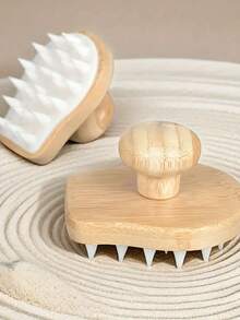 1/2 paquets Brosse à shampoing en bois de bambou, brosse de massage en silicone, brosse multifonctionnelle pour la maison, brosse de bain, brosse de nettoyage, brosse de massage en silicone Nanzhu