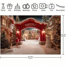 1 Red Christmas Arctic Snow Village Background Cloth, Winter Wonderland Scene With Santa's House, Snowscape And Twinkling Lights, Perfect For Indoor/Outdoor Holiday Parties, Photo Backdrops, Christmas Events, Winter Christmas Themed Background, Christmas Background Cloth, Snowman Themed Background, Merry Christmas Photo Background - Multicolor - View 11