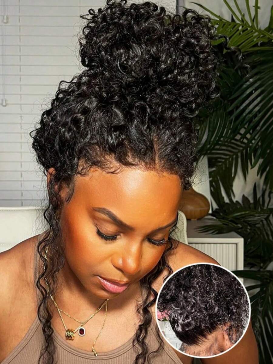 NARNI 36 Inch 360 HD Full Lace Deep Wave Human Hair Wig 250 Density Pre Plucked Pre Cut 5x5 Wear And Go Glueless Wigs Human Hair Ready To Wear Brazilian 13X6 HD Deep Curly Lace Frontal Wigs For Women Black Color - Natural Black - 查看 1