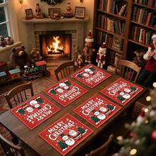 1 pièce/4 pièces/6 pièces/100 pièces Napperons imprimés Père Noël et bonhomme de neige, napperons thermoprotecteurs, conviennent pour la décoration de la maison, les repas de fête, la cuisine et la décoration de fête, peuvent être offerts en cadeau de Noël