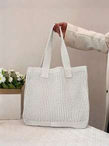 Yogodlns Geantă de vară pentru femei, stil vintage de vacanță, tricotată manual, curea de umăr croșetată, capacitate mare, geantă de mare capacitate tricotată cu gol, stil de vacanță