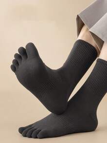 1 Pair Men's Five Toe Socks, Autumn/Winter Anti-Slip Moisture Wicking Odor Resistant Long Crew Socks, Multi-Color Versatile Mid-Calf Socks - Multicolor - View 7