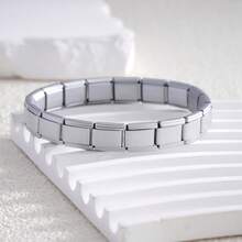 1pc Matte Stainless Steel Italian Modular Bracelet, Elastic Strap Bangle, Simple & Fashionable Daily Wear, Silver Charm Bracelet, Suitable For Women Gatherings And Unisex - Color Module - View 19