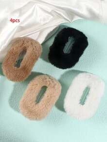 4pcs/2pcs Pinces à cheveux ovales minimalistes en peluche, pinces décontractées pour chignon, accessoires de cheveux polyvalents haut de gamme, automne/hiver, cadeau de vacances, barrette à cheveux, épingle à cheveux - Multicolore - Voir 8