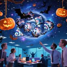 Halloween Outdoor Board Game Dice - 7-Piece Polyhedral Resin Sharp-Edged Set With Bat & Pumpkin Lantern Prints, Gift Box Packaged