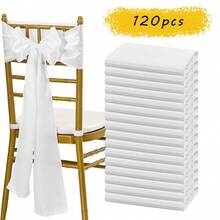 120PCS Satin Chair Waistband Bows Universal Chair Sashes, Suitable For Wedding Receptions, Restaurant Banquets, Parties, Hotel Event Decorations (7 X 108 Inches) ... - 白色 - 查看 12