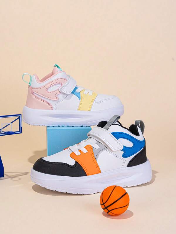 1 par de zapatillas de media caña para niños de otoño/invierno, parte superior de cuero con bloques de color para niños mayores, forro suave y cómodo, suela antideslizante, cierre ajustable, fácil de poner y quitar, adecuado para la escuela, el campus y los deportes