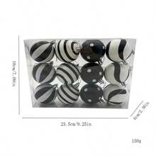 12pcs/Set 2.4 Inch Christmas Balls Ornaments, Shiny Plastic Hanging Decorations, Elf Balls, Swirl Candy Canes, Peppermint Christmas Tree Ornaments, Suitable For Christmas Tree Decoration (Black & White) Home Decor Christmas Decorations Room Decor Christmas Decorations Home Christmas Gifts Christmas Decor - Black and White Set 12 - View 8