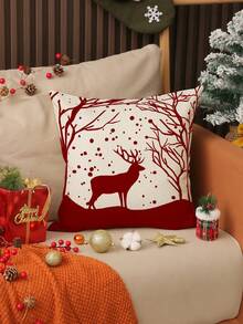 1pc/4pcs Christmas Snowflake, Holly, Reindeer Print Linen Throw Pillow Cover, 17.7*17.7inch/45X45cm, Decorative Pillow Case For Room, Bedroom, Sofa (No Pillow Insert)