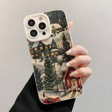 Feliz Navidad, felices fiestas, casa de nieve de invierno, deseos más cálidos, funda de teléfono a prueba de golpes, funda protectora de móvil de TPU moderna y duradera, compatible con iPhone 11/12/13/14/15/16 Pro Plus Pro Max Carcasa personalizada con estampado Funda con impresión HD - Blanco antiguo - Ver 6