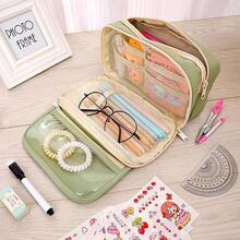 Estuche para Lápices de Gran Capacidad,Cartucheras Escolares,con 2 Notas Autoadhesivas,Estuche de Lápices con Compartimento Expandible,Organizador de Papelería para el Trabajo de Oficina Escolar - VERDE - Ver 6