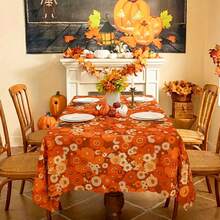 1PC Colorful Retro Daisy Floral Tablecloth Orange Brown Bohemian Rectangle Tablecloth Durable Polyester Easy Care & Washable Fits Round Tables Perfect For Indoor Home Decor For Outdoor Garden & Patio Parties Wedding Decor Tablecloth Picnic Table Cover Washable & Easy Clean Table Mat - Multicolor - View 15