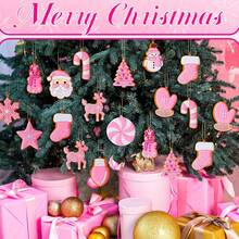12/24/36 Pcs Pink Christmas Tree Ornaments Xmas Colorful Ball Peppermint Candy Gingerbread Snowflake Tree Decors Silicone Winter Gingerbread Hanging Decorations For Holiday Party Christmas Decoration - Pink - View 4