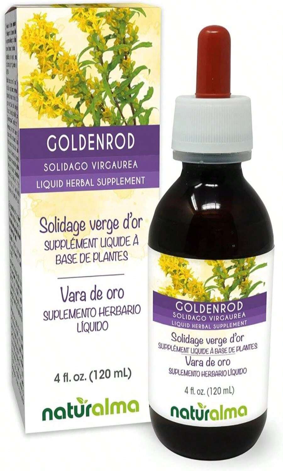 Naturalma Goldenrod (Solidago Virgaurea) Herb With Flowers Alcohol-Free Tincture - 4 Fl Oz Liquid Extract In Drops - Herbal Supplement - Vegan - Tên hương vịA - Xem 1