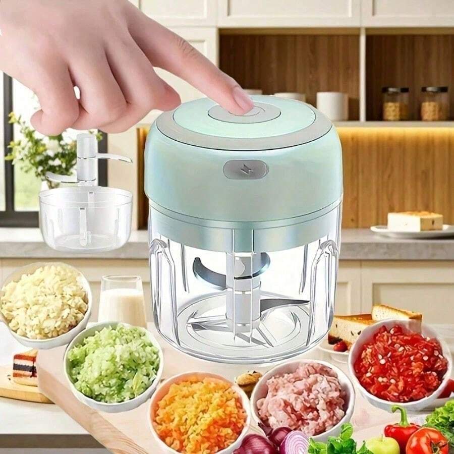1pc Mini Wireless Electric Garlic Grinder, Kitchen Gadget,1pc Electric Mini Three Blade Garlic Chopper, Garlic Compactor, Wireless Electric Garlic Beater, Garlic Puree Compactor, Household Garlic Mashing Machine, Multifunctional Vegetable Food Processor, Meat Grinder, Wireless Garlic Compactor, Portable Mixer, Portable 250ml Food Chopper, Vegetable Chopper, Kitchen Onion Chopper, Used For Portable Small Food Processing Of Garlic, Ginger, Chili, And Vegetables (With USB Charging Cable Included) - 綠色 - 查看 1