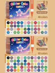 1pc 24/36/48/60 Colors Glitter Marker Pens, High-Quality Pigment Markers For Layering, Waterproof And Smudge-Proof, Professional Art Painting Brush