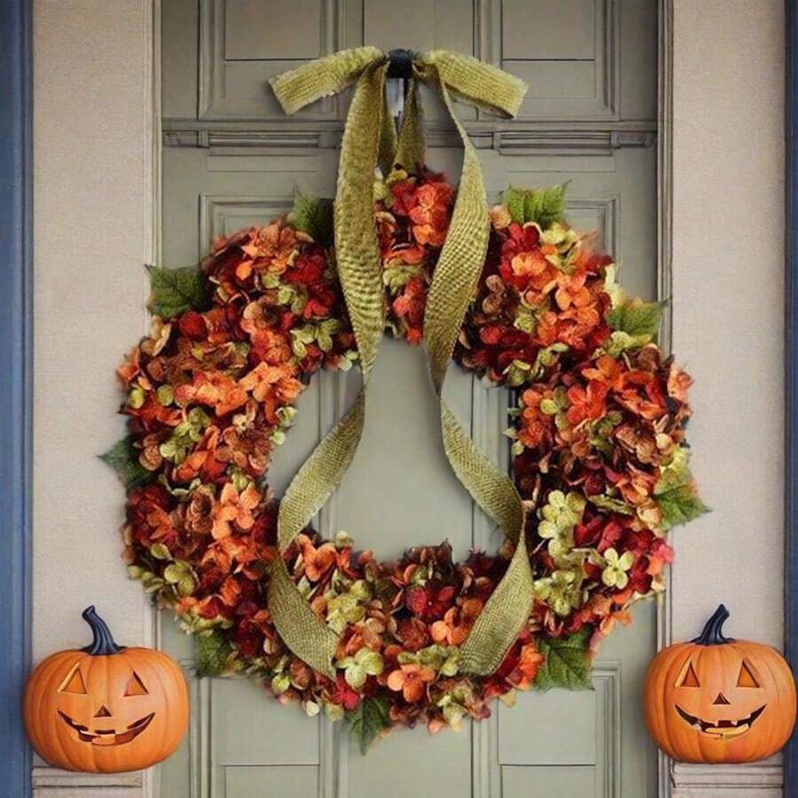 Fall Hydrangea Wreath For Front Door Autumn Garland Thanksgiving Decorations - Multicolor - View 1