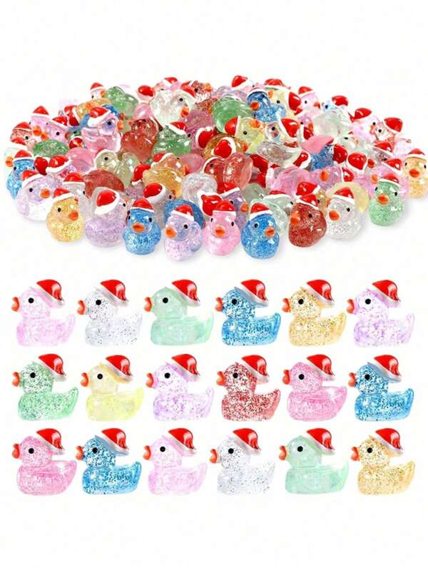20pcs/10pcs Christmas Mini Sequin Ducks, Colorful Small Resin Ducks, Hideable Plastic Micro Ducks, Potted Plant Garden Decor, Christmas Gift, Party Favor Decorations, Micro Landscape Desktop Ornaments, Suitable For Christmas, Desktop Holiday Decor