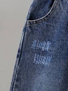 Conjunto de top de punto con estampado de letras y jeans de mezclilla lavada para niño, estilo casual de calle