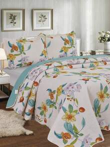 3-Piece Printed Double-Sided Bedspread Kit - Print 1 - View 2