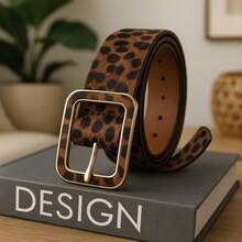 Women's Leopard Animal Print Belt With Rectangular Metal Buckle - 盎司 - 查看 1