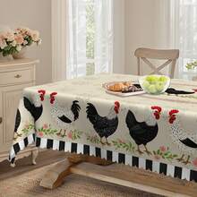 Față de masă vintage cu cocoș, stil rustic, rotundă/dreptunghiulară, imprimeu cu cocoș și flori, potrivită pentru bucătărie, sufragerie, terasă, picnic, curte, utilizare în interior/exterior, cadou pentru familie și prieteni, dimensiuni multiple, 2 opțiuni de design