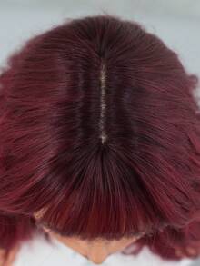 AKAKO 12 Inch Burgundy Short Wavy Wig, Water Wave Curly Bob Wigs With Full Bangs, Fluffy Synthetic Heat-Resistant Fiber Hair Halloween Costume Wig For Cosplay Wear, Music Festival, Carnival Party Use - Burgundy - View 8
