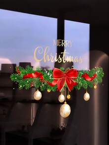 1 件圣诞窗饰 - 静电贴“圣诞快乐”金色字母红色装饰，松枝图案，PVC 贴纸，适用于家庭、商店、派对 - 易于粘贴的节日装饰，优雅的字体设计家居装饰 - 彩色 - 查看 2