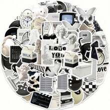 61Pcs Black And White Stickers Y2K Aesthetic Stickers Black Stickers Grunge Stickers Small Stickers Aesthetic Sticker Pack Vinyl Waterproof Retro Vintage Stickers For Laptop Phone Car Skateboard Water Bottles Scrapbooking Computer Journaling,School Supplies,Back To School