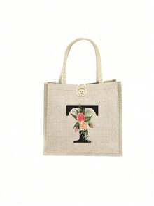 1 Stück Leinen Blumen Buchstaben Handtasche, einfache Handtasche mit großer Kapazität, tragbare lässige Aufbewahrungstasche, multifunktionale Einkaufstasche, personalisiertes Geschenktasche, geeignet für Hochzeiten, Geburtstage, Strände, Festivals, perfekte Geschenke für Frauen, Lehrer, Freunde, Brautjungfern, große Taschen, Studenten und Schulanfang, beste Lehrergeschenke für den Lehrertag, beste Geschenke zur Wertschätzung von Lehrern