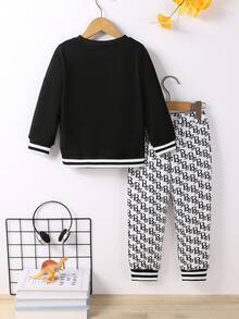2pcs/Set Kids Boys Clothing Set, Contrast Color Pocket Hoodie And Casual Letter Print Pants, Autumn/Winter