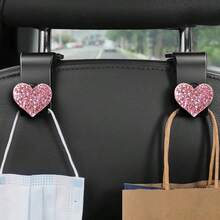 2 件闪亮水钻心形汽车挂钩，用于挂钱包和包包，多功能头枕挂钩，用于整理车内物品，时尚收纳，用于存放背包、雨伞和购物袋，炫目的粉色、红色、银色和蓝色汽车装饰配件，出行便利与时尚的必备单品 - 彩色 - 查看 14