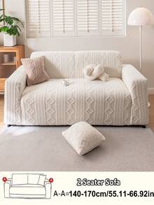 1pc Solid Color Plush Warm Sofa Cover, Soft & Skin-Friendly, Jacquard Design, Pet-Friendly Machine Washable Durable, Christmas New Year Holiday Party Home Decor, Sofa Protection, Fits 1/2/3/4 Seater Sofa - Beige - View 14