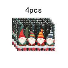 1 set/1 pièce/4 pièces/6 pièces Sets de table motif Lutin de Noël et Sapin de Noël, sets de table rectangulaires en polyester lavables en machine, protège-tables, sets de table isolants thermiques, décorations de table de restaurant, fournitures de fête, décorations de Noël pouvant être offerts en cadeau