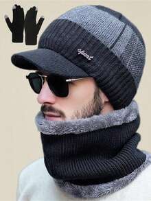 3pcs Knit Hat, Neck Warmer & Gloves Set, Solid Color Fleece Lined, Warm & Comfortable For Outdoor Activities In Autumn/Winter, Unisex Fashion Beanie Hat Scarf Gloves Set, Ideal Gift For Skiing, Cycling, Fishing, Commuting, Daily Use Winter Warm