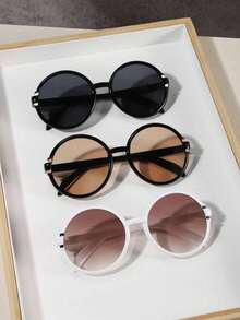3副女士亚克力圆形镜框休闲时尚眼镜，适合度假、户外活动和节日礼物 - 3pcs(黑灰+黑茶+白) - 查看 6