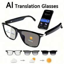 AI Smart Glasses, Supporting Real-Time Translation Of 160 Languages, Equipped With GPT Chat System, Male And Female Multi-Functional Audio Glasses, Built-In Microphone And Speaker, Playing Music And Amplifying Calls During Calls, Physical Color Changing Lenses, Multi-Functional Glasses, Language Translator, Modern Wearable Devices, Fashionable Smart Glasses, Lightweight Frame, Advanced Materials, Translation Glasses, Voice Control Glasses, Remote Workers, Technology Enthusiasts - Kính phiên dịch AI - Đen - Xem 4
