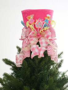 1 pièce Décoration de dessus d'arbre de Noël rose - Chapeau de Père Noël élégant avec flocons de neige, polyester durable, facile à installer, parfait pour la décoration de fête à la maison et de vacances, embellissement pour une atmosphère festive, sans piles, décorations pour sapin de Noël - Multicolore - Voir 1