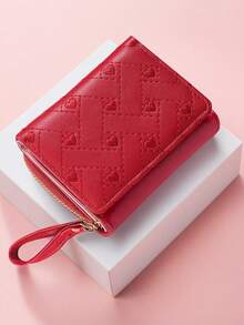 BATSIOE Women's Short Wallet Fashion Embroidered Heart Coin Purse Tri-Fold Card Holder PU Leather Multi-Card Slots For Women Money Wallet Mini Wallet Purse Wallet Fall Small Wallet Cute Wallet Wristlet Wallet