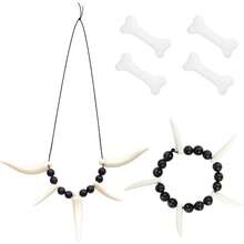 Fumwase 6 Pcs Cave Women Costume Accessories Set With Faux Bone Hair Clip Bone Necklace Bracelet For Adult Halloween Cosplay - như hình ảnh - Xem 2