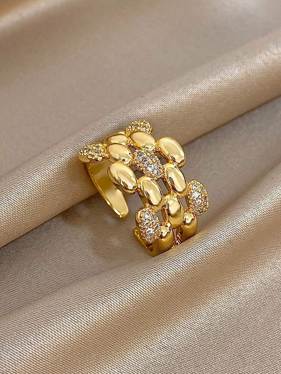 1 Nhẫn Zirconia hình khối không đối xứng mạ vàng 18K chống phai màu dành cho nữ, Trang sức thời trang, Quà tặng Halloween cho ngày kỷ niệm Ngày lễ tình nhân, Quà tặng cho mẹ, Quà tặng tiệc Giáng sinh Lễ tạ ơn hàng ngày cho bạn gái, vợ - Nhiều màu - Xem 1