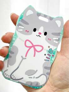 1 pieza Estuche para tarjetas con diseño de gato de ABS, Estuche protector anti-pérdida para tarjeta de identificación de estudiante, Bolsa para tarjeta con cordón - Multicolor - Ver 5