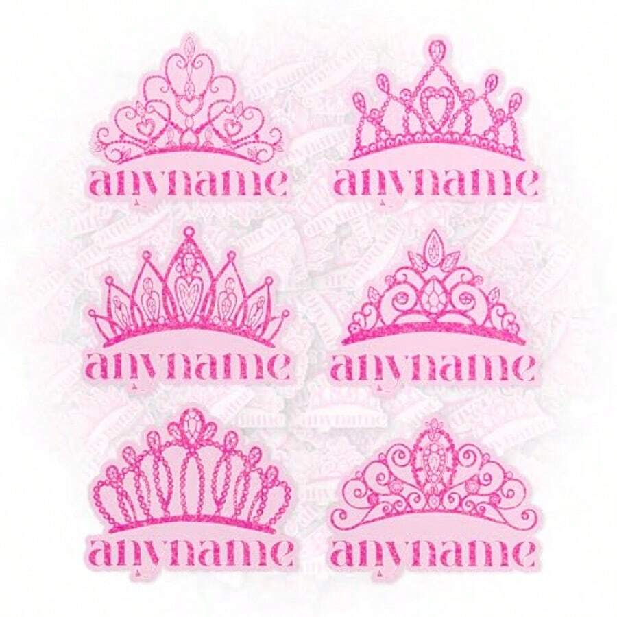Custom Name Sticker Personalized Cute Pink Crown Princess Girly Name Waterproof Vinyl Stickers For Laptop Water Bottle Cars Phone Case Decal Decor Stuff Gifts - Nhiều - Xem 1