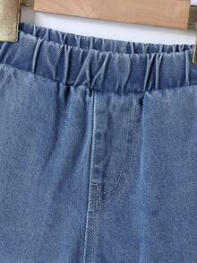 男童休闲百搭拼接柔软畅销蓝色牛仔裤，1件装，适合所有季节