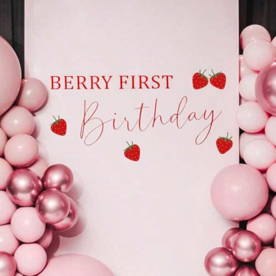 DStrawberry Arch Decal Strawberry First Birthday Party Background Berry One Birthday Sticker Decoration Strawberry Decal Berry Decal 1st Birthday Party Backdrop Decoration Girl Party Supplies10 - như được hiển thị trong bức tranh - Xem 1