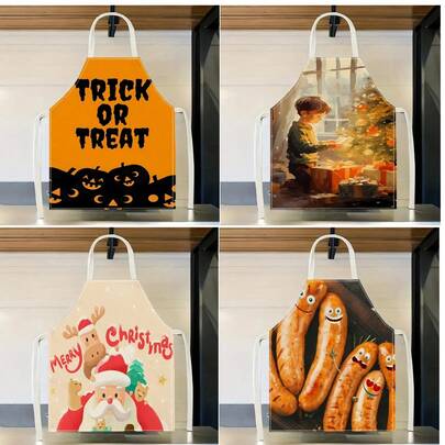1 Stück Weihnachtsmuster Schürze, kreativ und Lustig bedruckte Reinigungsschürze für Zuhause, wasserdicht und ölfest, leicht zu reinigende Küchen-/Kochschürze, kreative Haushaltsschürze, Arbeitsuniform