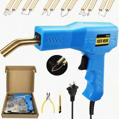 Soldador de Plástico,80W Plástico Soldadura Máquina,800pcs Kit de Grapadora Caliente para Reparar Plástico Roto/Guardabarros/Piezas de Coche, con Alicate, 6 Tipos de Grapas Calientes Onduladas