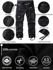 Men's Cargo Work Pants Cotton Casual Wild Outdoor Ripstop Camo Trousers With 9 Pockets-20256688 - màu đen - Xem 8